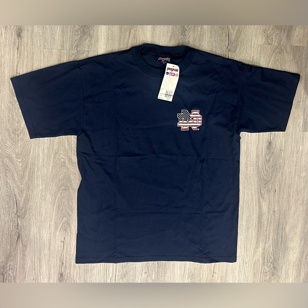 Vintage Jansport Notre Dame Fighting Irish US Flag God Bless America Shirt Sz L